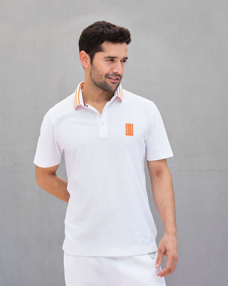 Nico Tennis Polo T-shirt - White & Orange