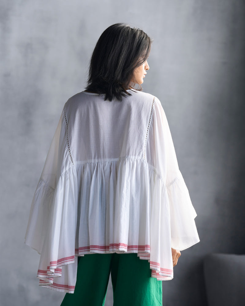 Frill Top - White & Red