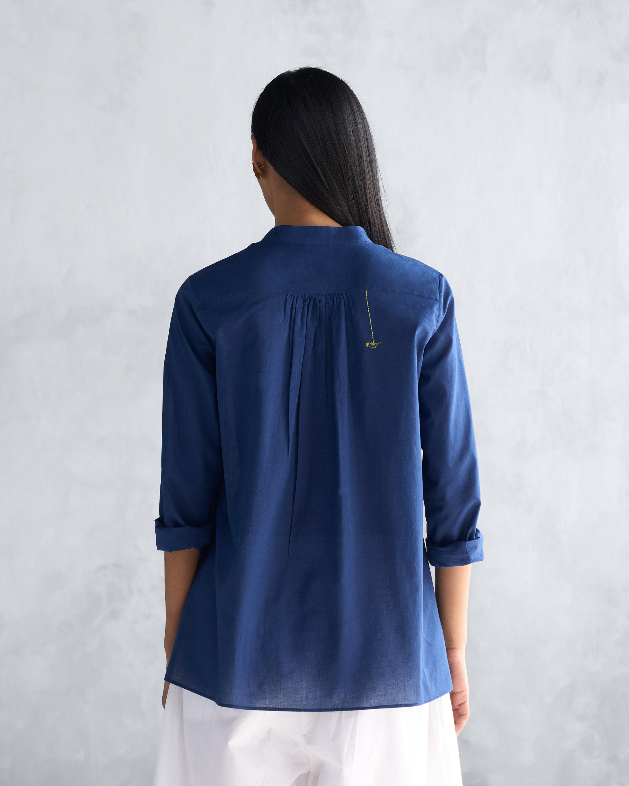 Mandarin Collar Top - Indigo