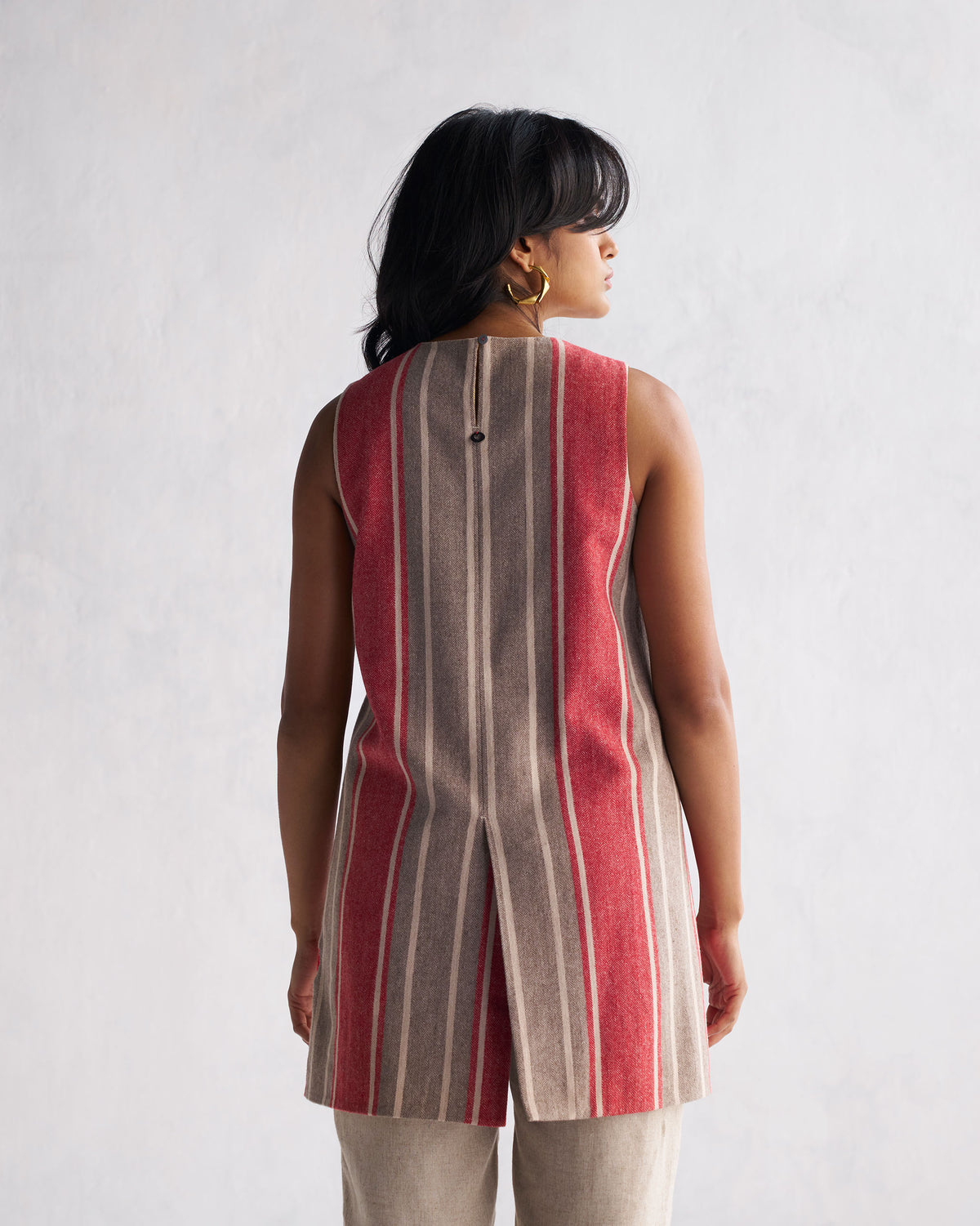 Solstice Slit Top - Red & Beige