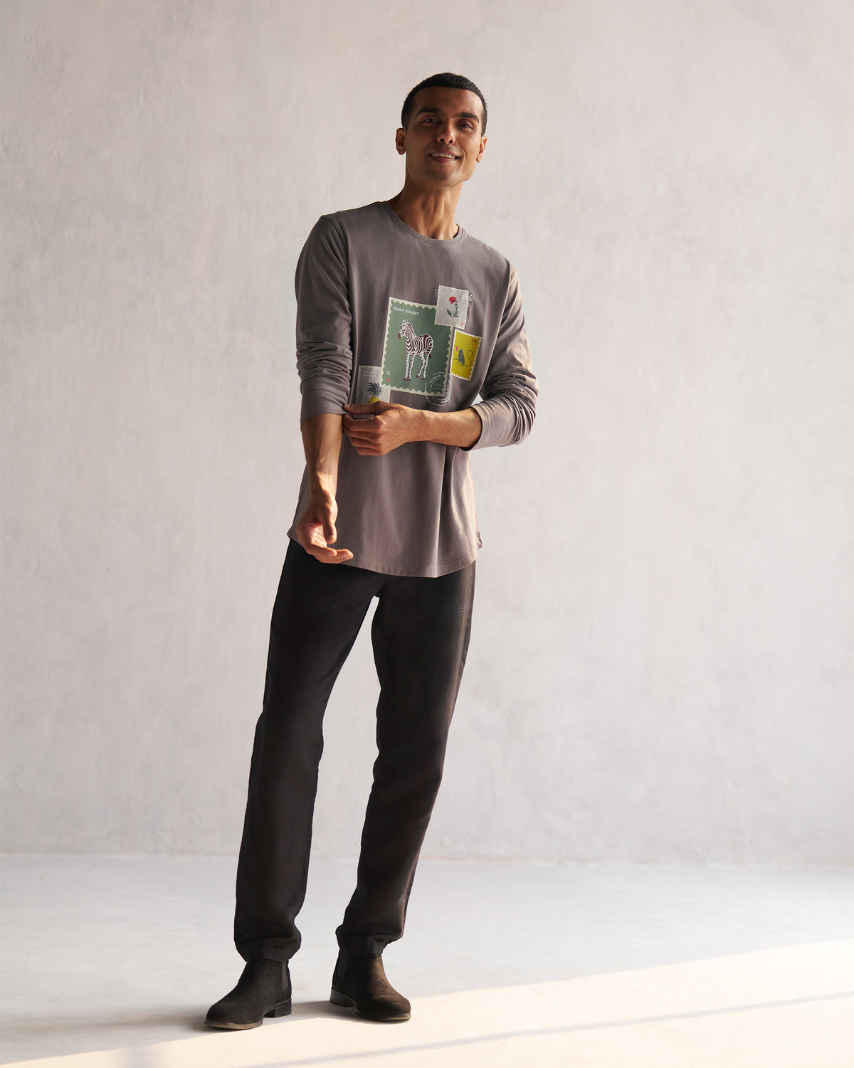 Basic Full Sleeve T-shirt - Charcoal