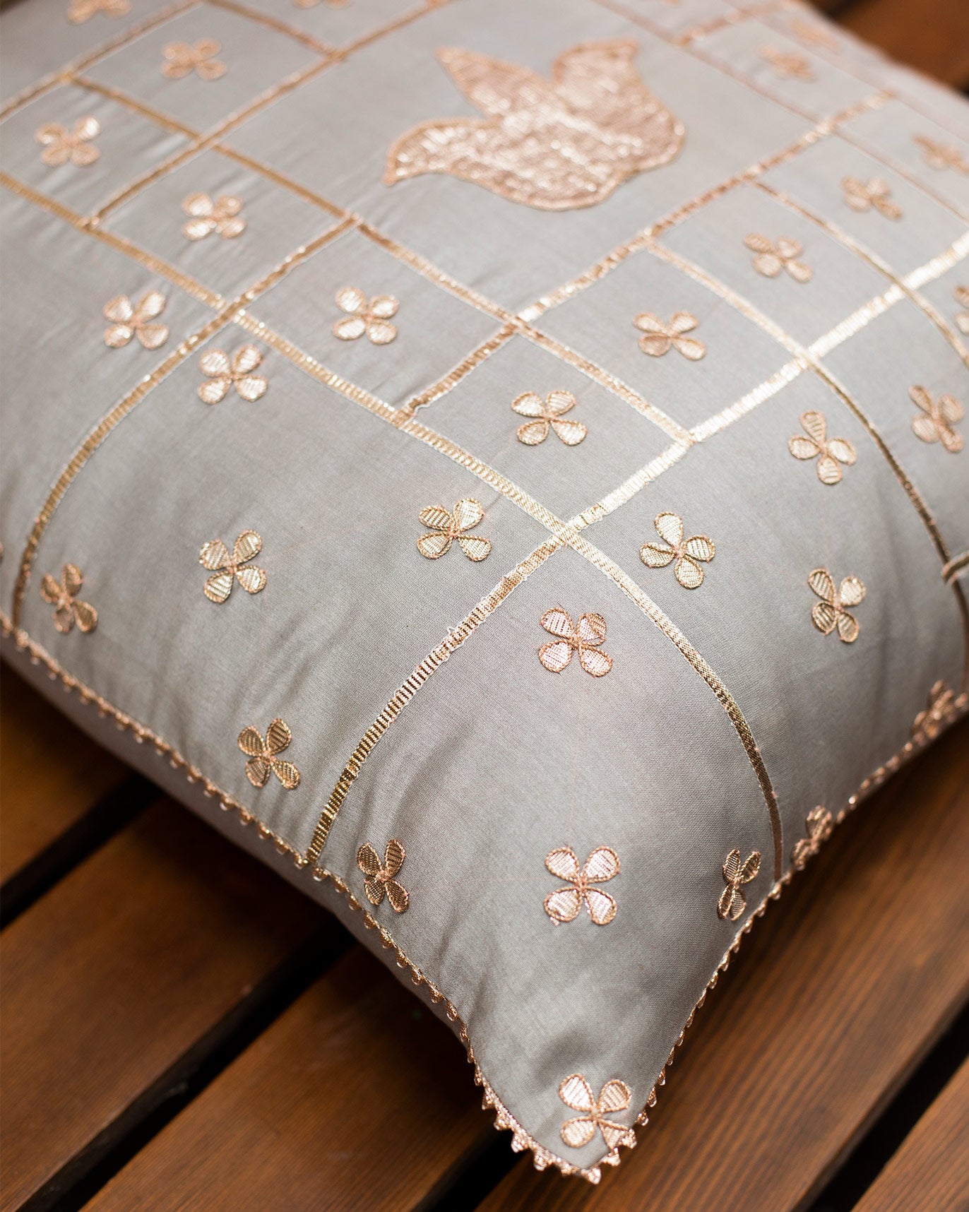 Lotus Gota Cushion Cover - Grey