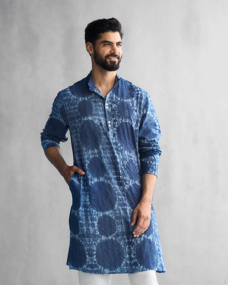 Long Pleated Kurta - Indigo