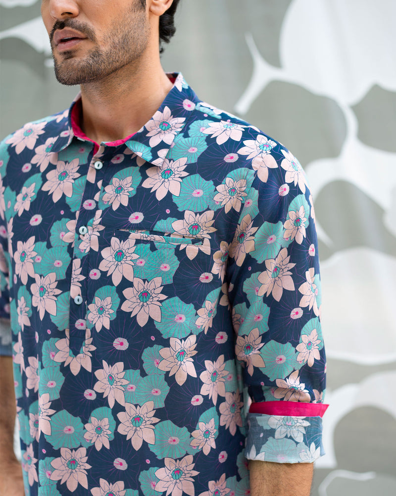 Bouquet Kurta - Blue & Pink