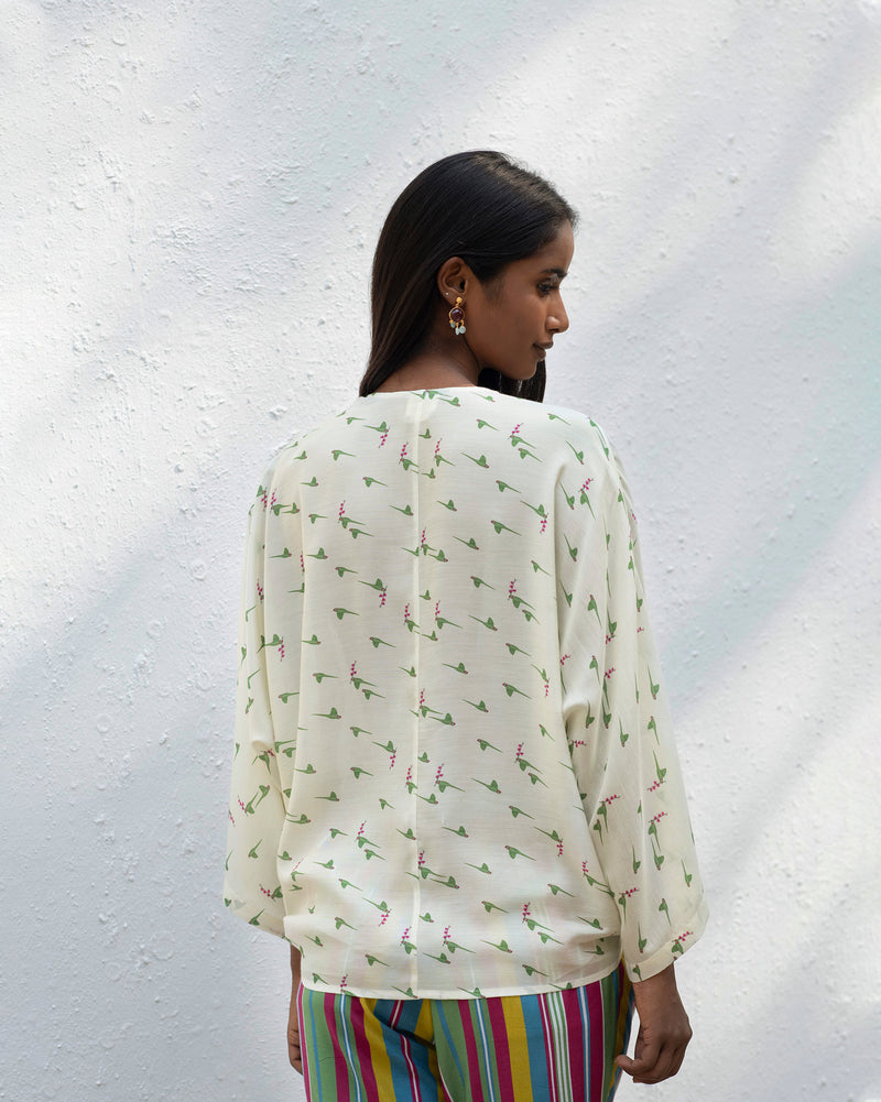 V-Neck Front Knot Top- Ivory