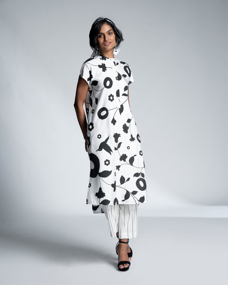 Short Sleeve Kurta - Ivory & Black