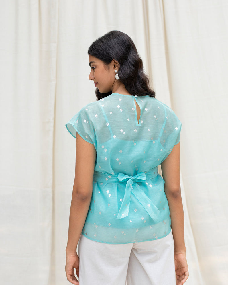 Kimono Sash Top with Slip - Sea Blue