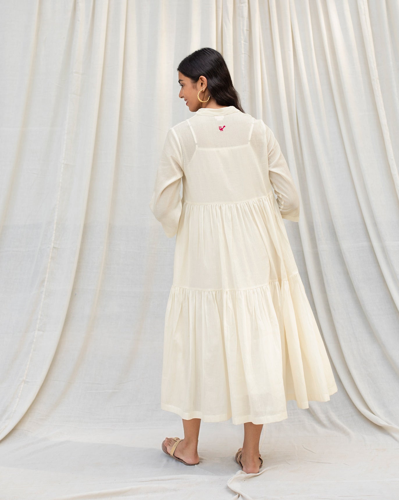 Tiered Shirt Dress with Slip - Ivory