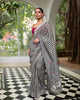 Checkerboard Sari - Black & Ivory