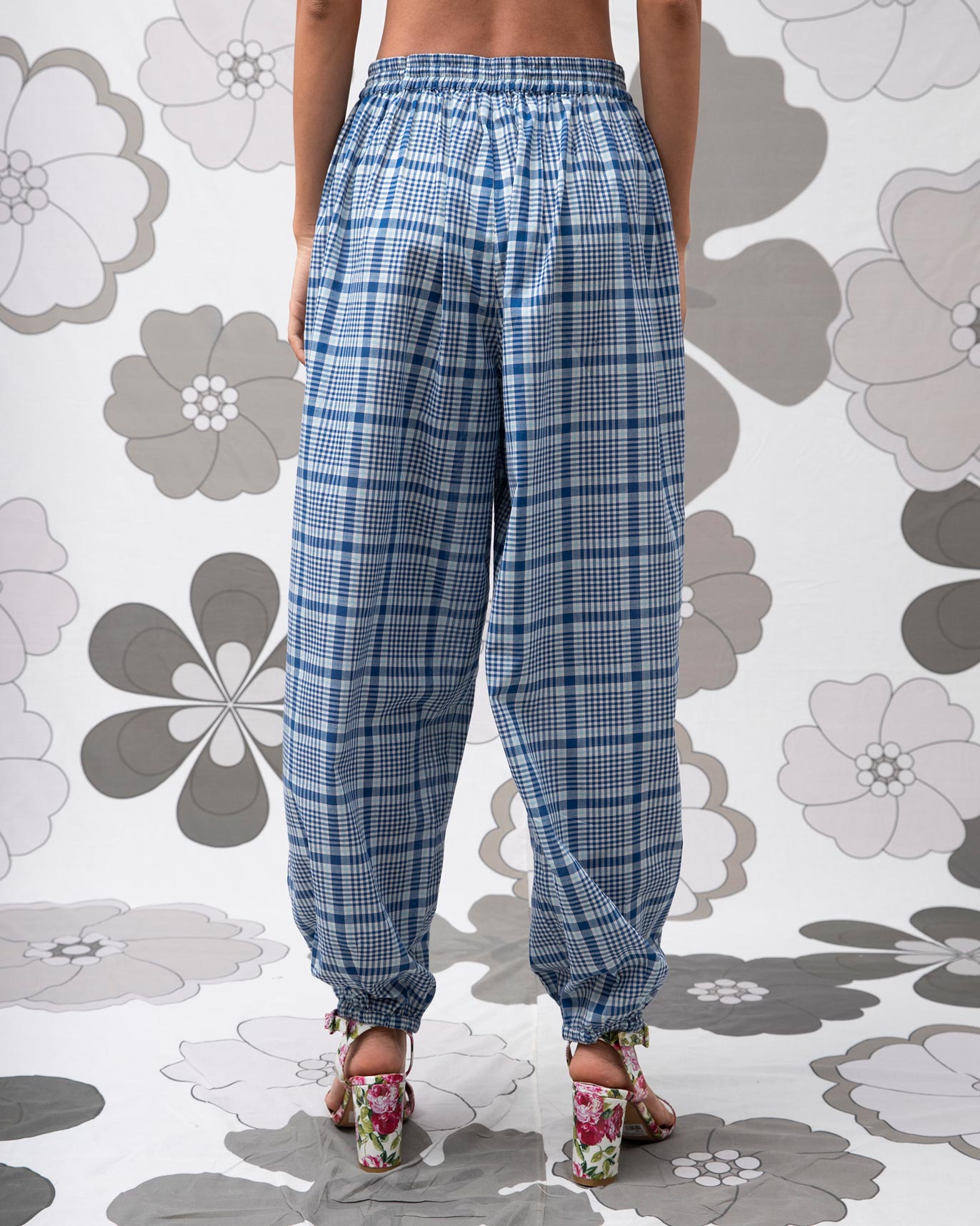 Pleated Trousers - Blue & Ivory