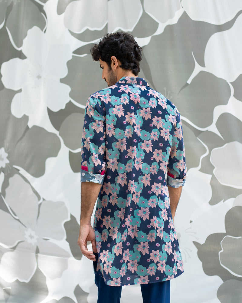 Bouquet Kurta - Blue & Pink