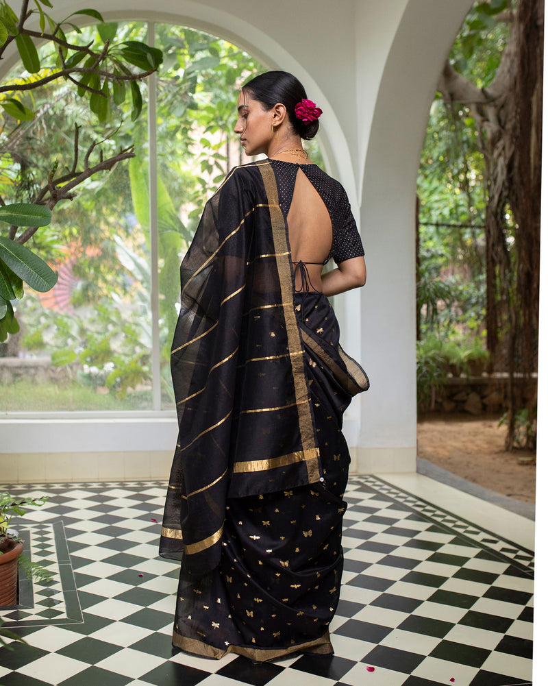 Fireflies Sari - Black & Gold