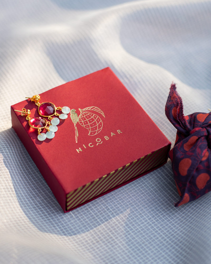 Gulab Earrings - Fuchsia & Aqua