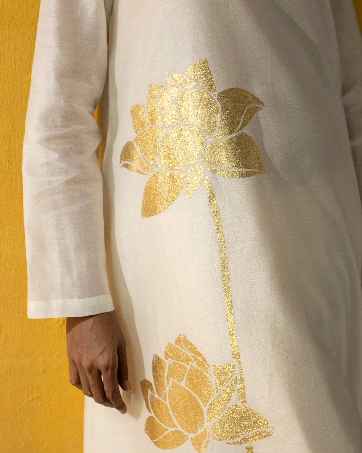 Boat Neck kurta - Ivory & Gold