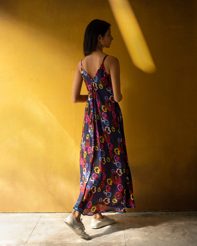 V Neck Strappy Dress - Blue