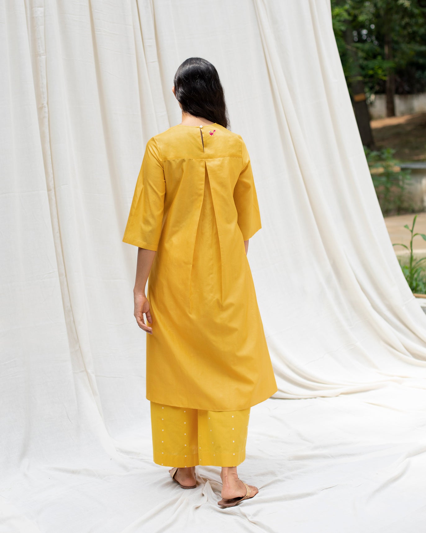 Box Pleat Kurta - Yellow