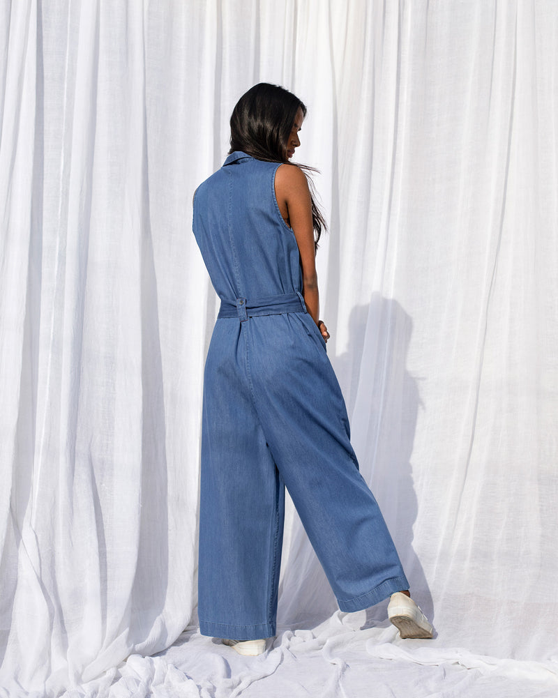 Front Zipper Jumpsuit - Blue