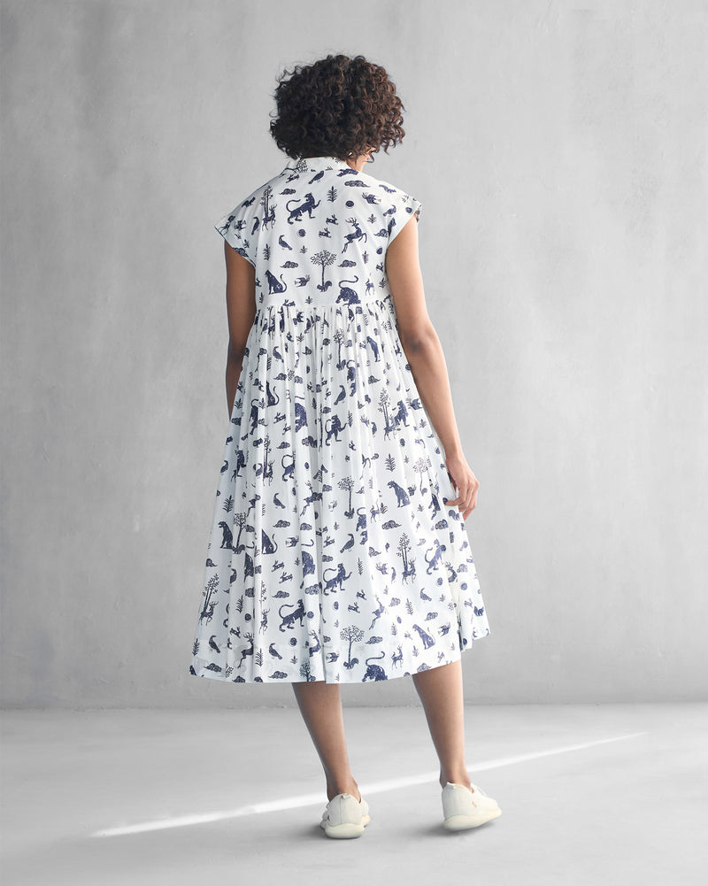 Woodland Dress - White & Navy