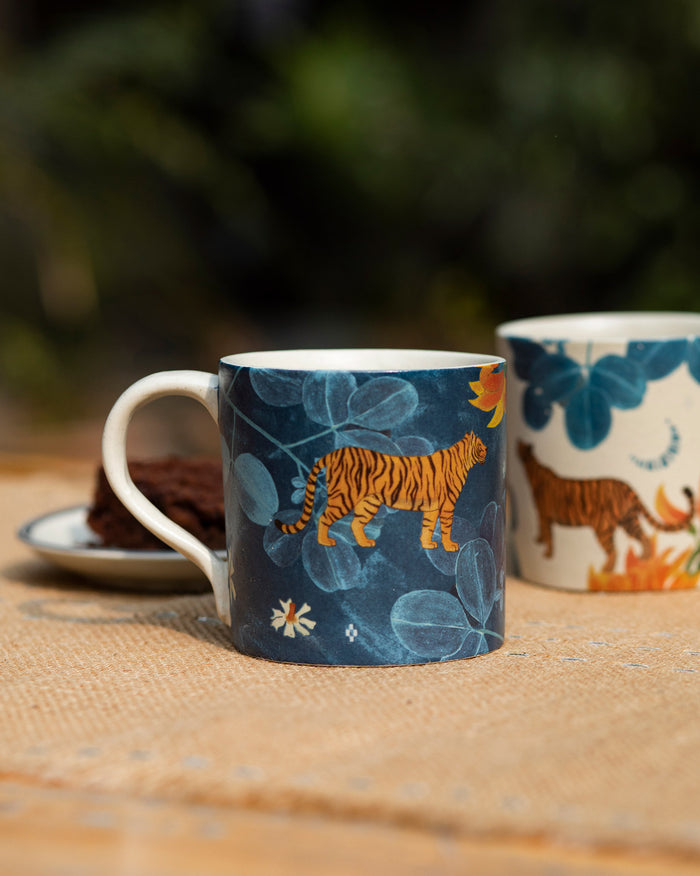 The navy mug seen close