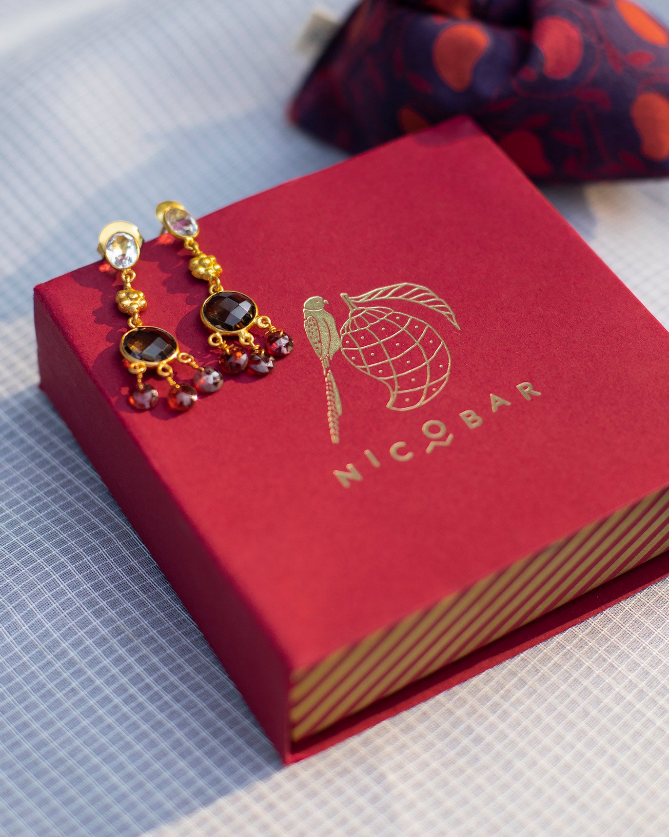 Nayab Earrings- Charcoal & Red