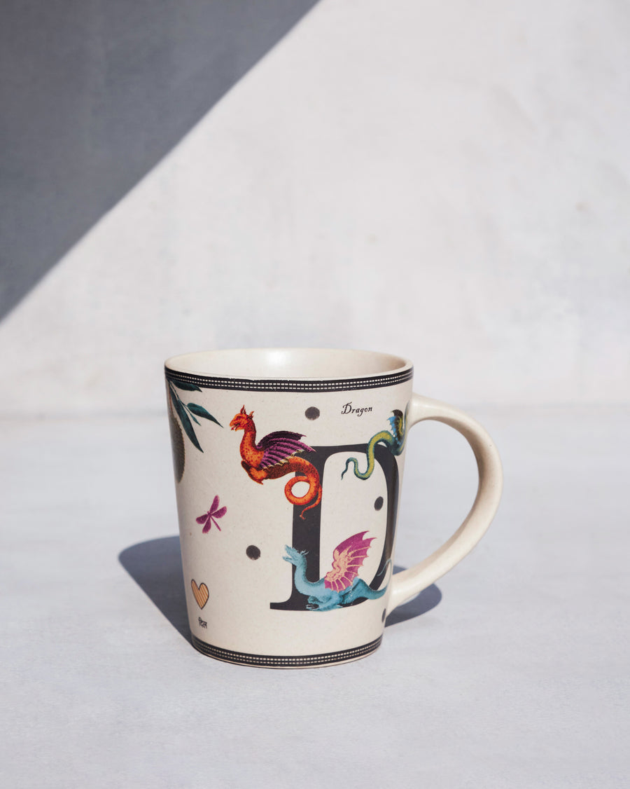 The Dariya Mug side-on, showing its tapered shape and curved handle.