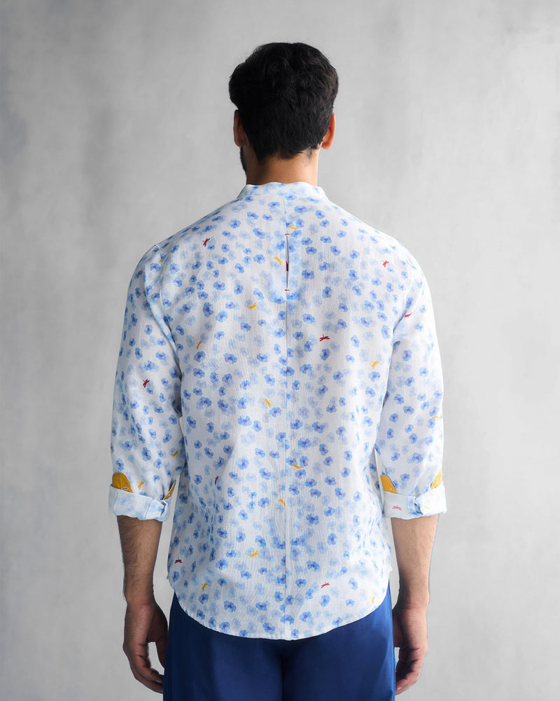 One Button Shirt - White & Blue