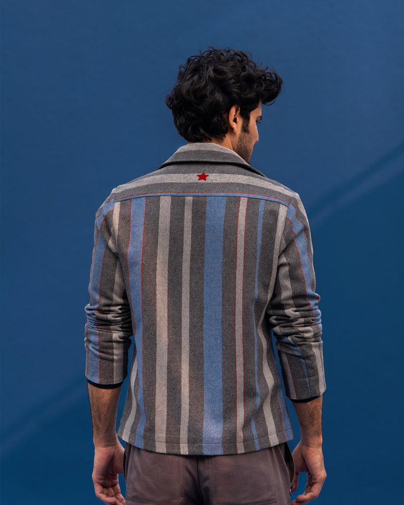 Woolen Knotch collar jacket - Grey and Blue
