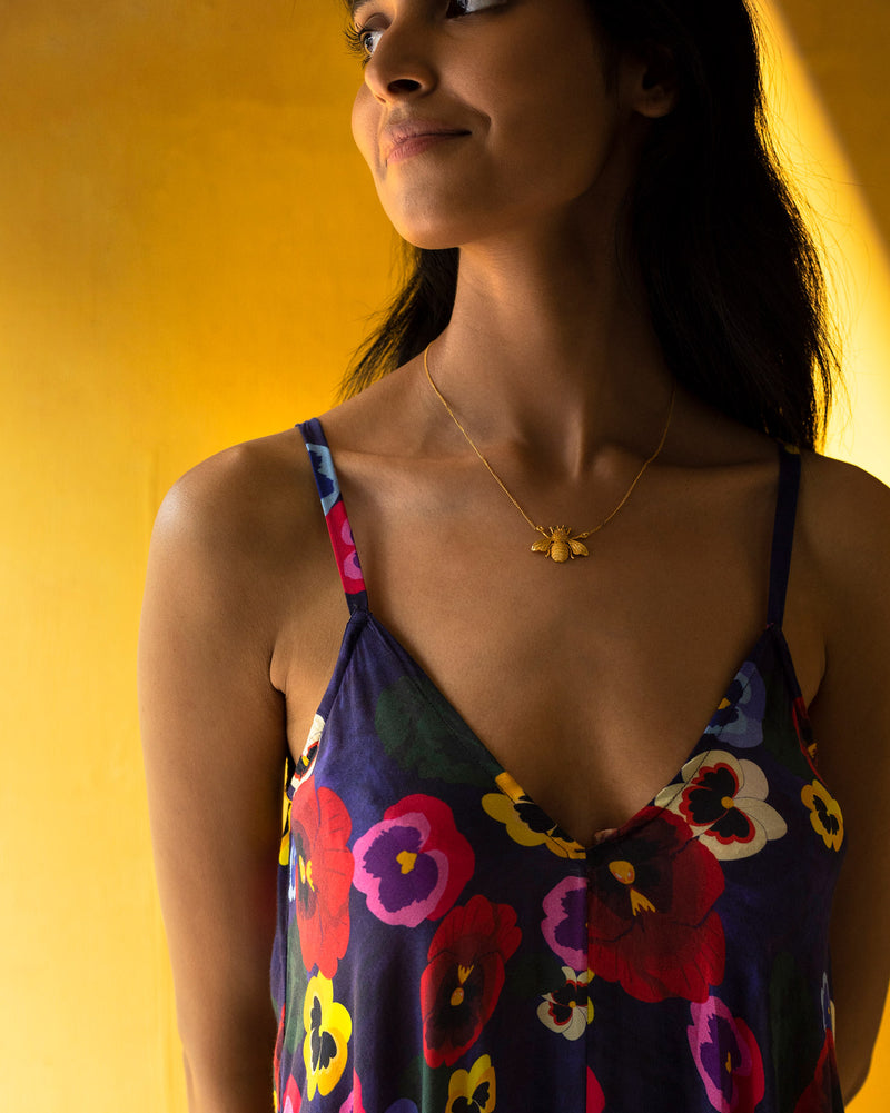 V Neck Strappy Dress - Blue