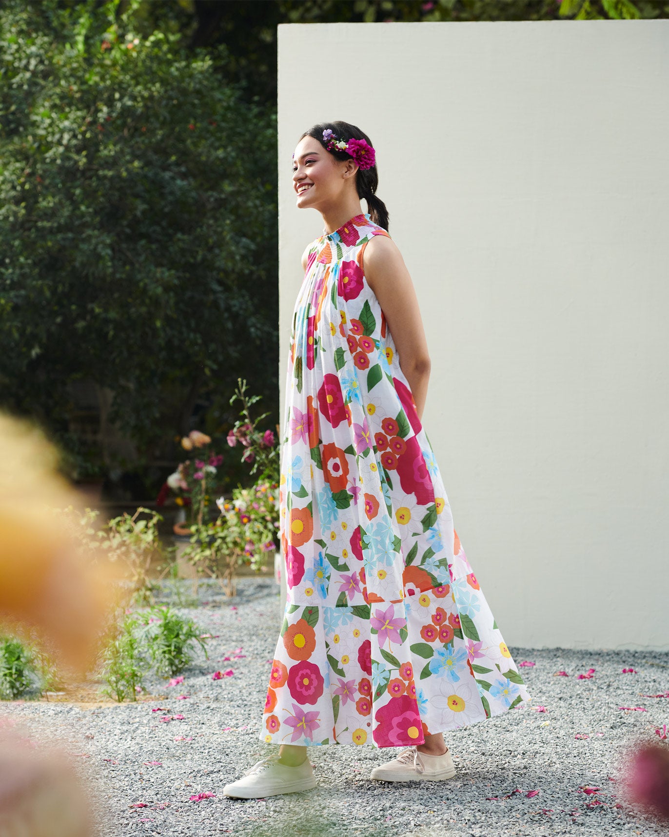 Smocked Neck Dress - Multi