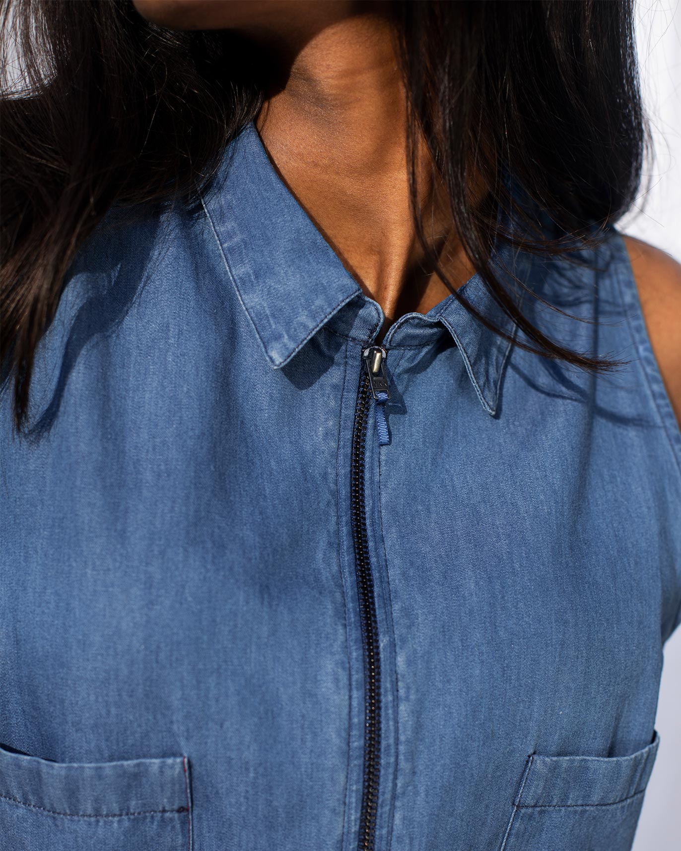 Front Zipper Jumpsuit - Blue
