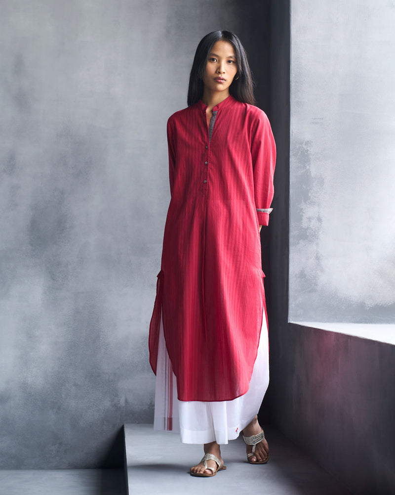 Basic Long Length Kurta - Red