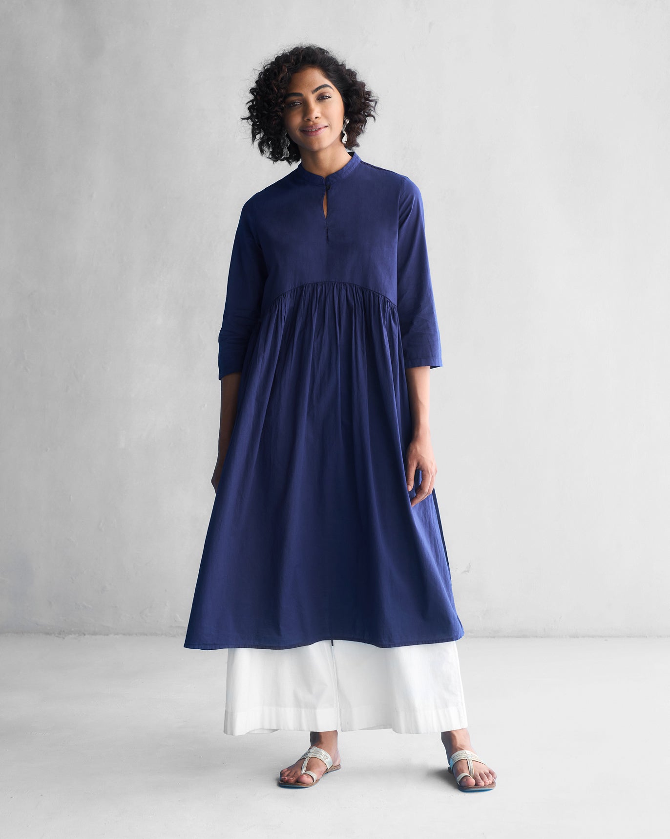 Waist Gathered Kurta - Blue