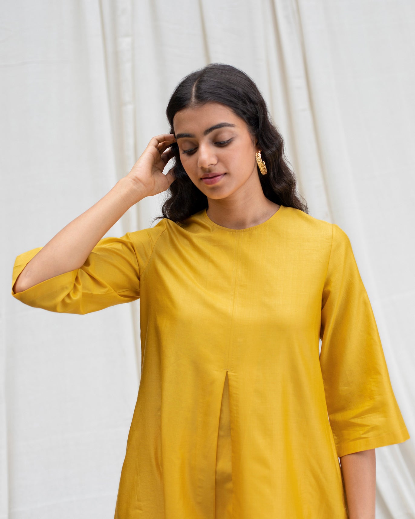 Box Pleat Kurta - Yellow