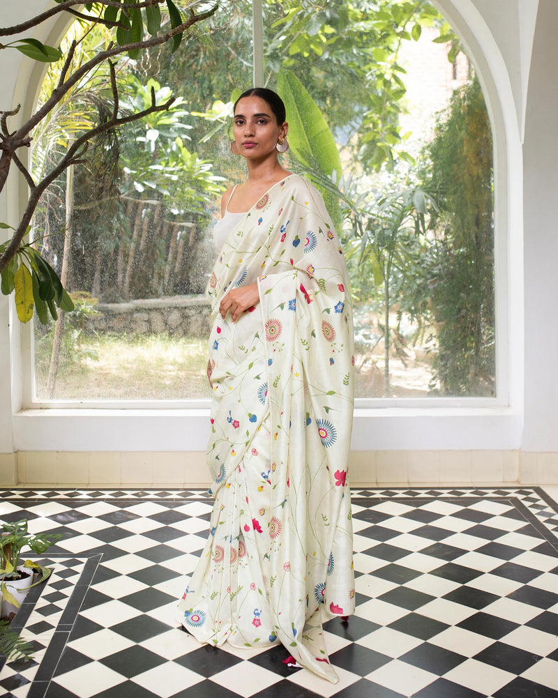 Jaal Printed Sari - Multi Color