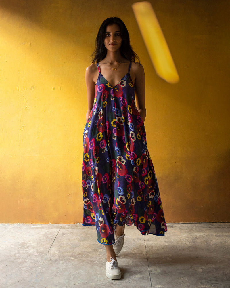 V Neck Strappy Dress - Blue