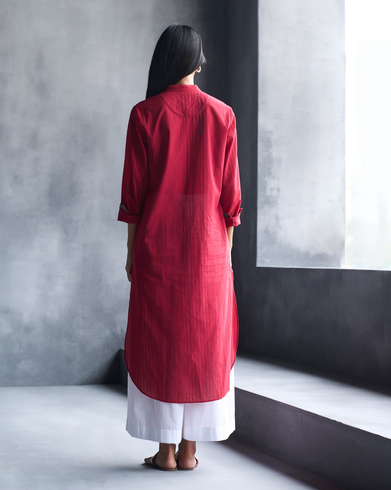 Basic Long Length Kurta - Red