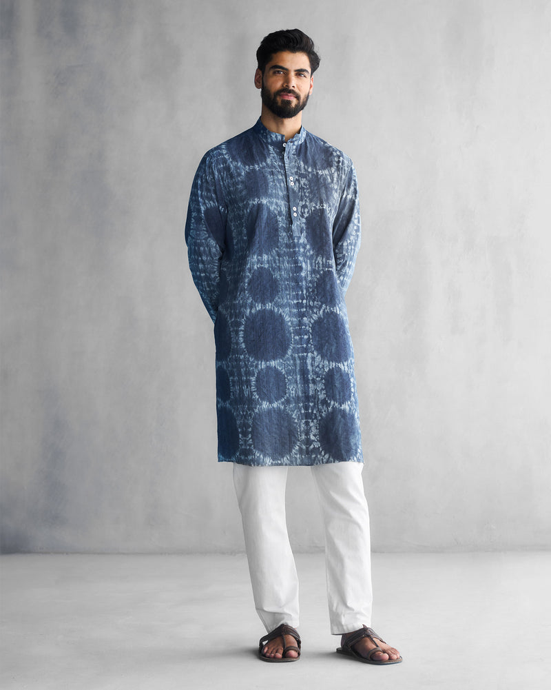 Long Pleated Kurta - Indigo