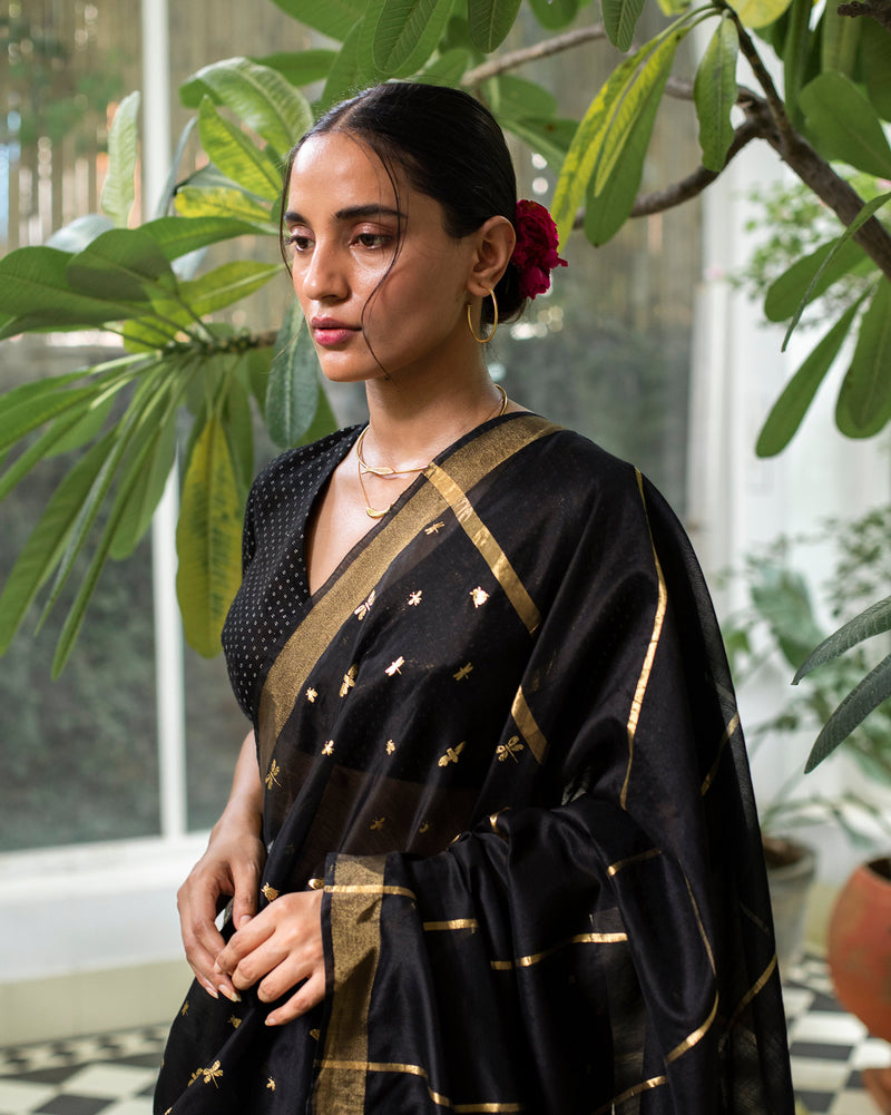 Fireflies Sari - Black & Gold