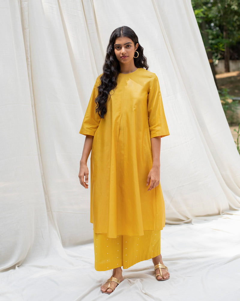 Box Pleat Kurta - Yellow