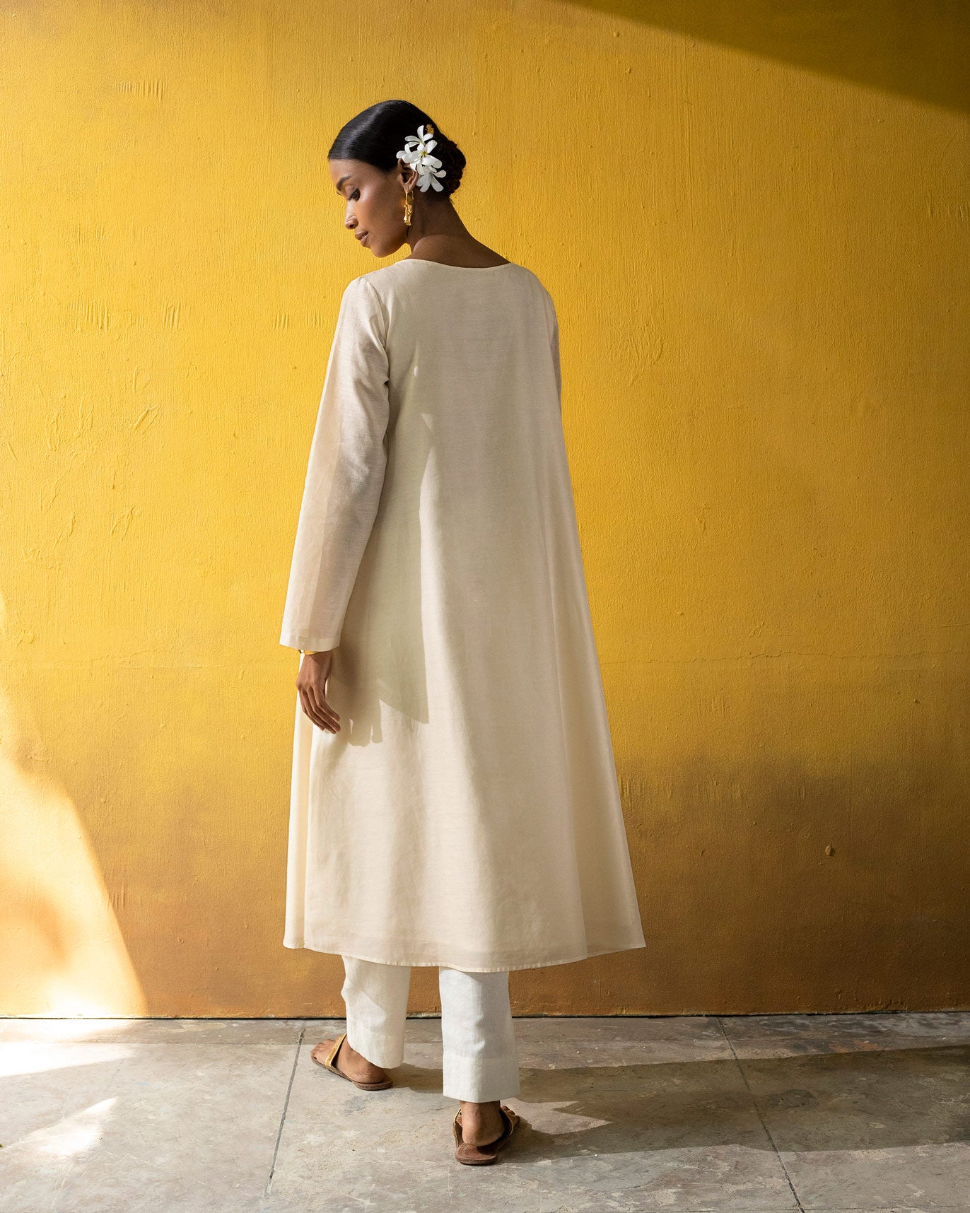 Boat Neck kurta - Ivory & Gold