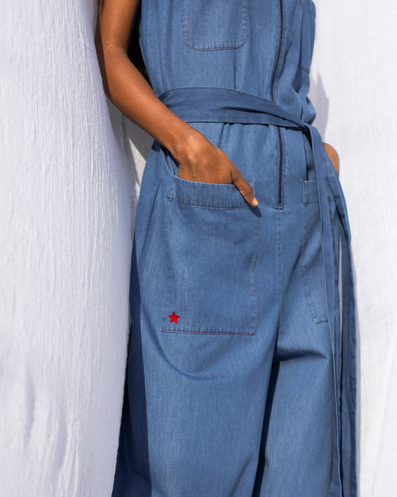 Front Zipper Jumpsuit - Blue
