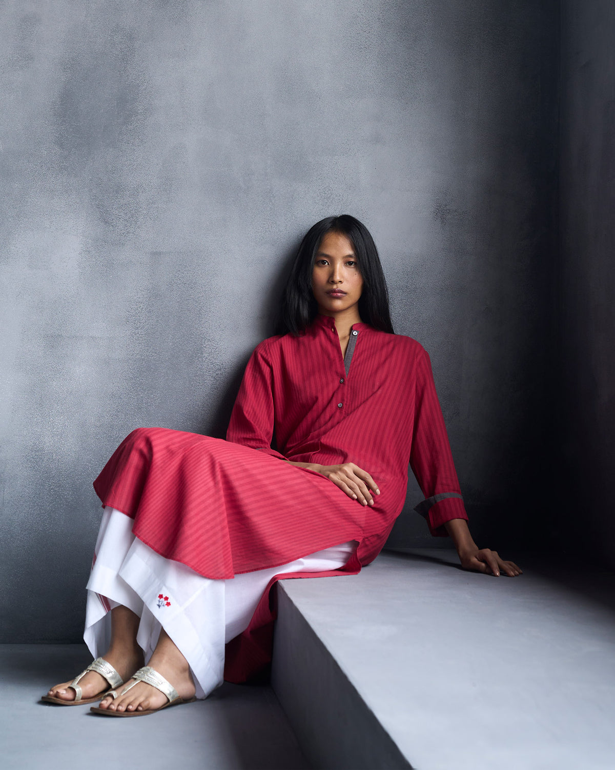 Basic Long Length Kurta - Red