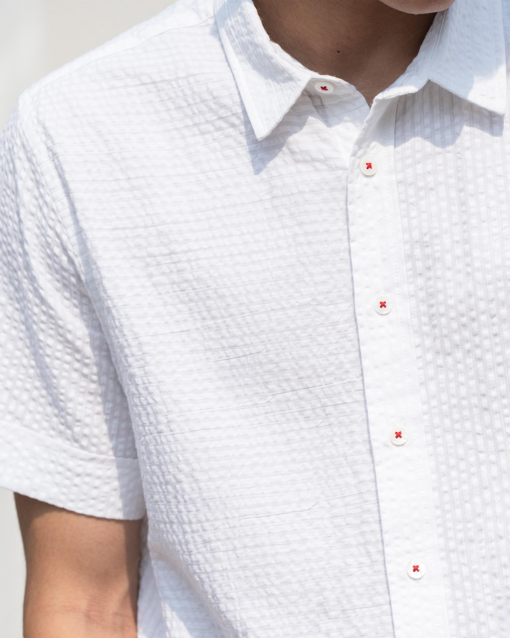 Half Sleeve Shirt - White Seersucker