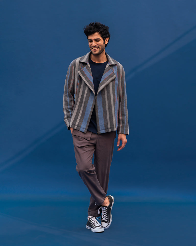 Woolen Knotch collar jacket - Grey and Blue